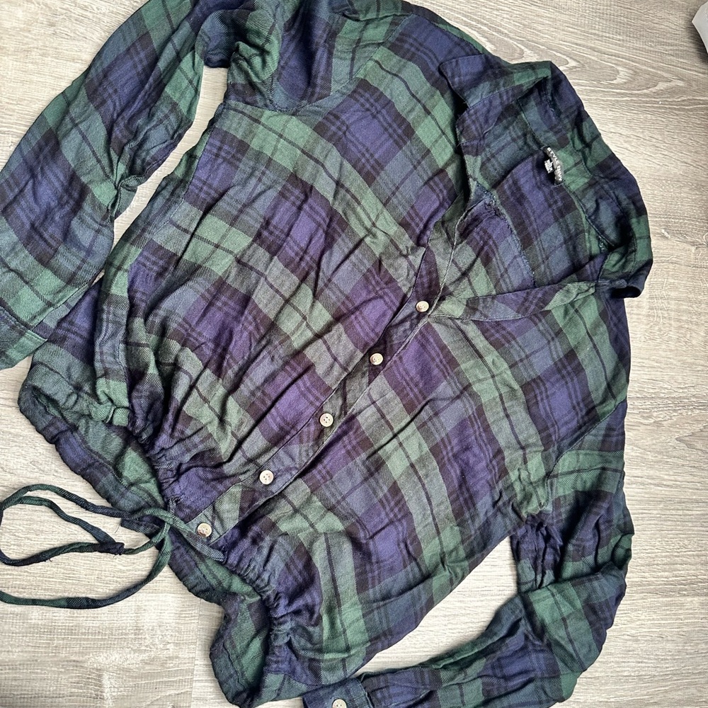 Plaid Button-Up Shirt in Green and Purple